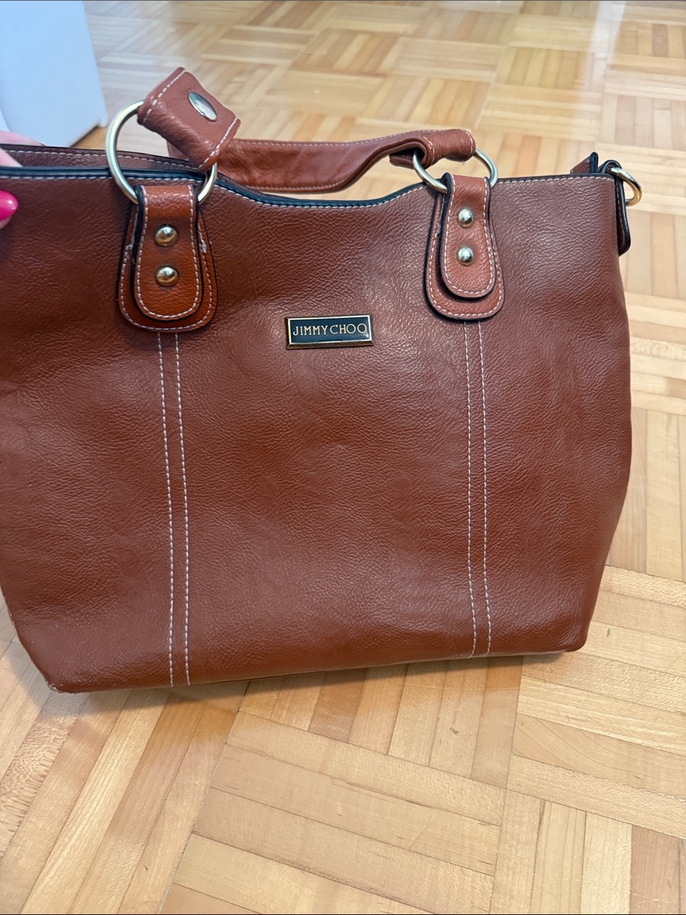 Jimmy Choo Chestnut Brown Leather Tote with Gold Hardware